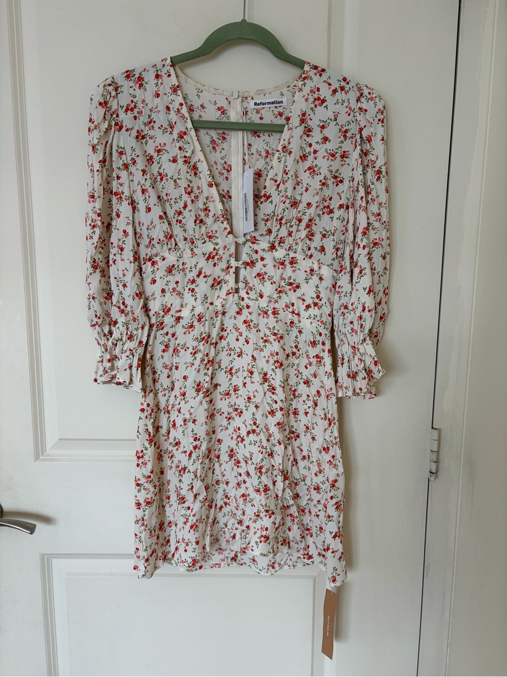 Reformation Marina White Mini Dress with Pink and Red Floral Print - Picture 3 of 7